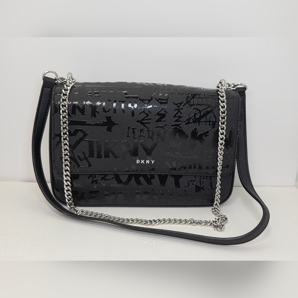 Dkny Sina Medium Flap Bag *Black/Silver* EUC